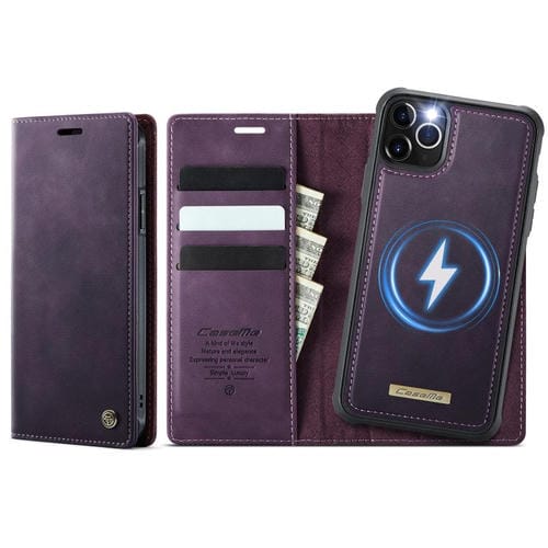 Funda de cuero desmontable CaseMe C49 para iPhone 11 Pro, con bloqueo RFID y MagSafe (morado)