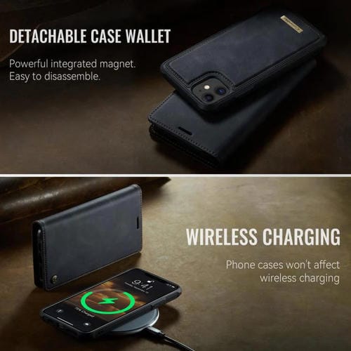 Funda de cuero desmontable CaseMe C49 con bloqueo RFID MagSafe para iPhone 11 (negra)