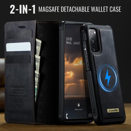 Funda de cuero desmontable CaseMe C49 con bloqueo RFID magnético para Samsung Galaxy S20 FE (negra)