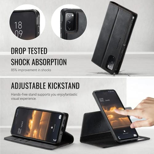 Funda de cuero desmontable CaseMe C49 con bloqueo RFID magnético para Samsung Galaxy S20 FE (negra)