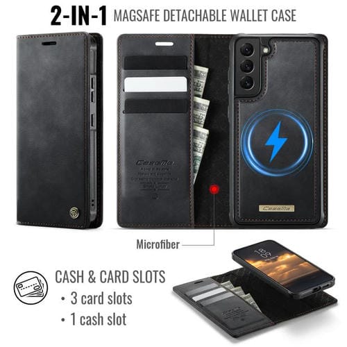 Funda de cuero desmontable con bloqueo RFID magnético para Samsung Galaxy S22+ 5G CaseMe C49 (negro)