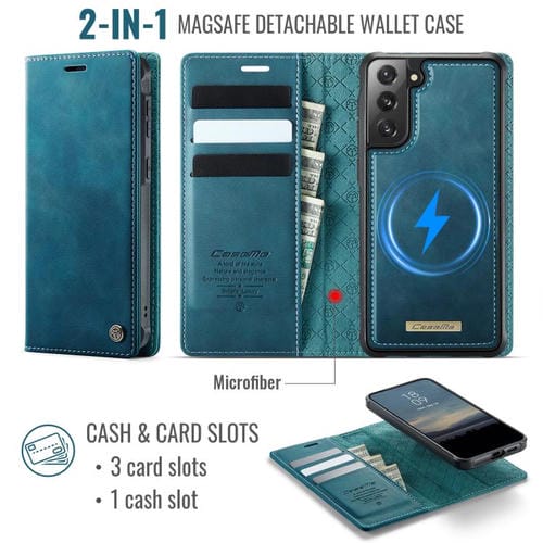 Funda de cuero desmontable CaseMe C49 con bloqueo RFID magnético para Samsung Galaxy S21 FE 5G (verde)