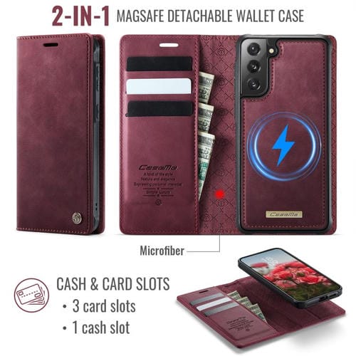 Funda de cuero desmontable con bloqueo RFID magnético para Samsung Galaxy S21+ 5G CaseMe C49 (roja)