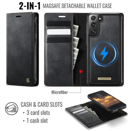 Funda de cuero desmontable con bloqueo RFID magnético para Samsung Galaxy S21+ 5G CaseMe C49 (negro)