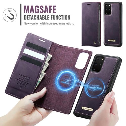Funda de cuero desmontable CaseMe C49 con bloqueo RFID magnético para Samsung Galaxy S20+ (morado)