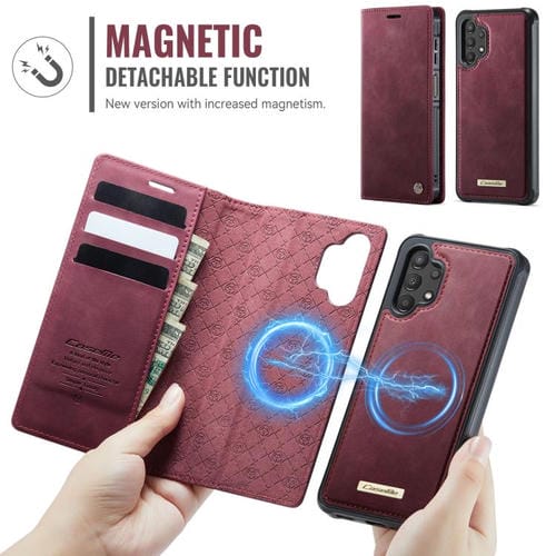Funda de cuero desmontable CaseMe C49 con bloqueo RFID magnético para Samsung Galaxy A13/A04s (roja)