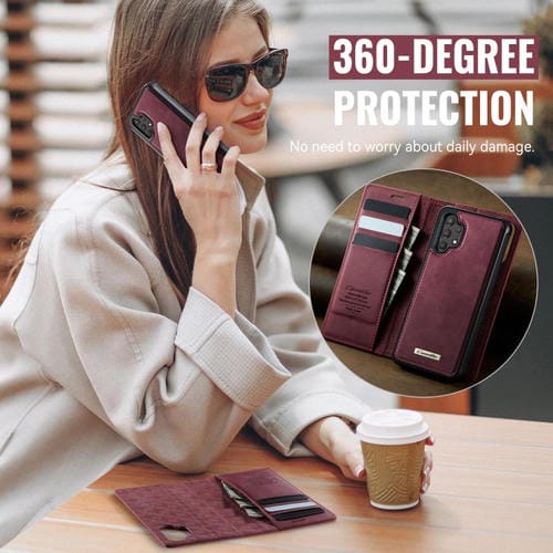 Funda de cuero desmontable CaseMe C49 con bloqueo RFID magnético para Samsung Galaxy A13/A04s (roja)