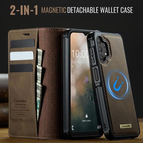 Funda de cuero desmontable CaseMe C49 con bloqueo RFID magnético para Samsung Galaxy A13/A04s (café)