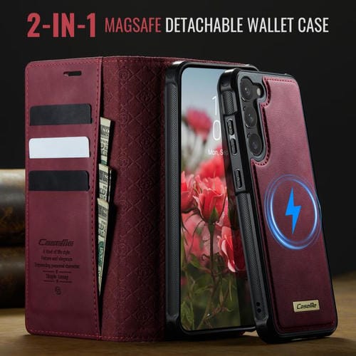 Funda de cuero desmontable con bloqueo RFID magnético para Samsung Galaxy S23+ 5G CaseMe C49 (roja)