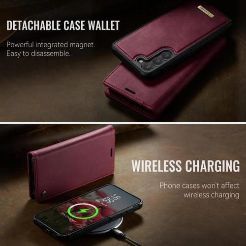 Funda de cuero desmontable con bloqueo RFID magnético para Samsung Galaxy S23+ 5G CaseMe C49 (roja)