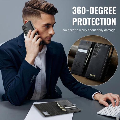 Funda de cuero desmontable CaseMe C49 con bloqueo RFID magnético para Samsung Galaxy S24/S25 (negra)