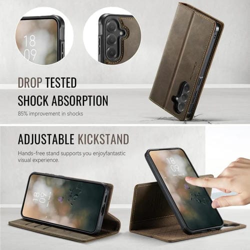 Funda de cuero desmontable CaseMe C49 con bloqueo RFID magnético para Samsung Galaxy S24/S25 (café)