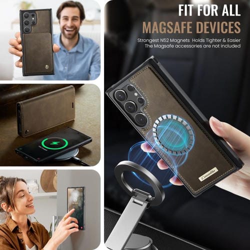 Funda de cuero desmontable con bloqueo RFID magnético para Samsung Galaxy S24 Ultra 5G CaseMe C49 (café)