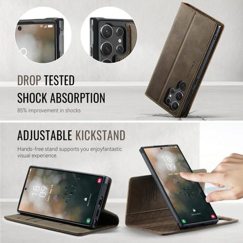 Funda de cuero desmontable con bloqueo RFID magnético para Samsung Galaxy S24 Ultra 5G CaseMe C49 (café)