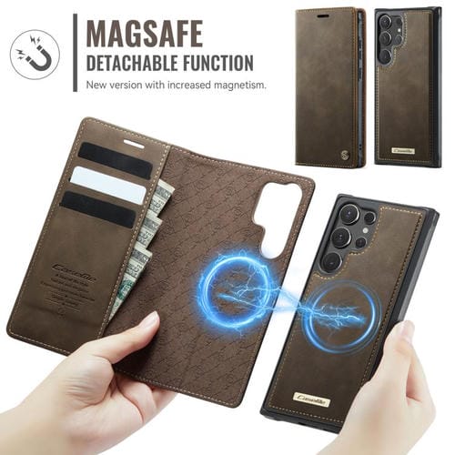 Funda de cuero desmontable con bloqueo RFID magnético para Samsung Galaxy S24 Ultra 5G CaseMe C49 (café)