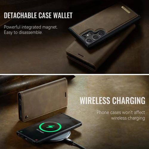 Funda de cuero desmontable con bloqueo RFID magnético para Samsung Galaxy S24 Ultra 5G CaseMe C49 (café)