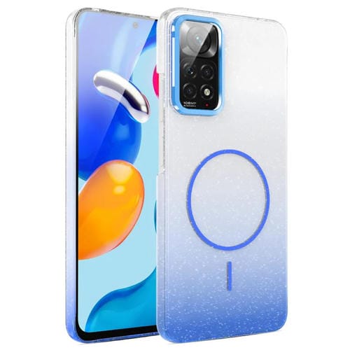 Funda MagSafe a prueba de golpes para Xiaomi Redmi Note 10/10s con purpurina dorada y degradado (azul)