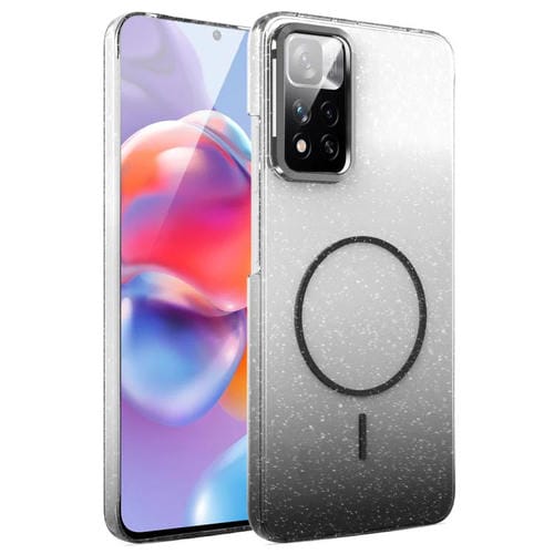 Funda MagSafe a prueba de golpes para Xiaomi Redmi Note 11 Pro 4G/5G con purpurina dorada y degradado (negro)