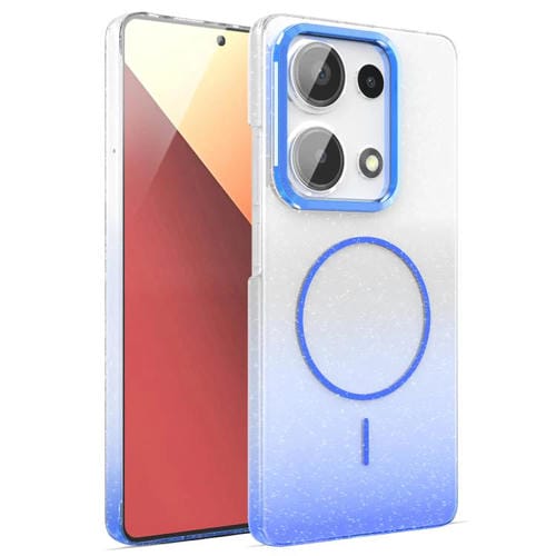 Funda MagSafe a prueba de golpes para Xiaomi Redmi Note 13 Pro 4G con purpurina dorada y degradado (azul)