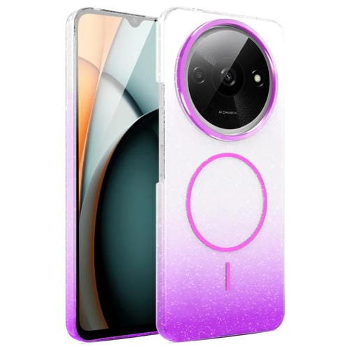 Funda para Xiaomi Poco M6 4G con purpurina dorada y degradado MagSafe a prueba de golpes (morado)