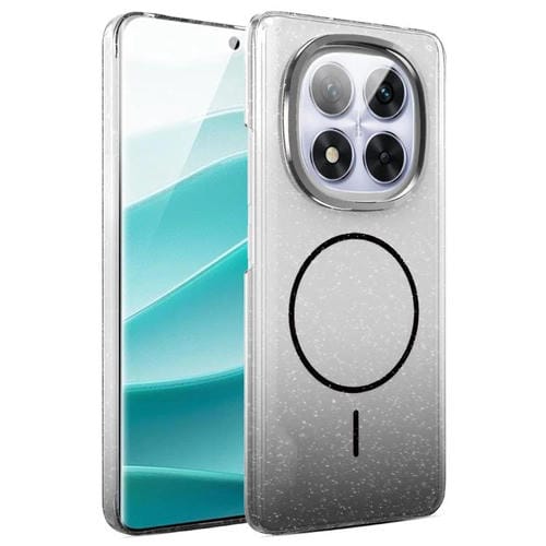 Funda para Redmi Note 14 Pro 5G con purpurina dorada y degradado, MagSafe, a prueba de golpes (negra)