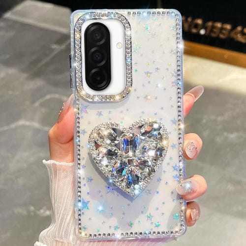 Funda para Samsung Galaxy A26 5G con diseño de corazón, piedras preciosas y brillo de diamantes (estrellas transparentes)