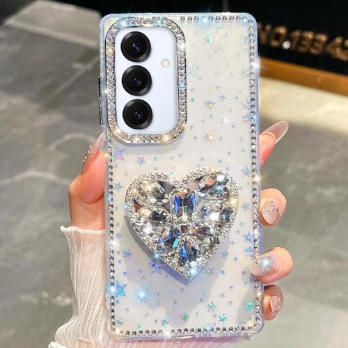 Funda para Samsung Galaxy A16 5G con purpurina de diamantes y piedras preciosas en forma de corazón (estrellas transparentes)
