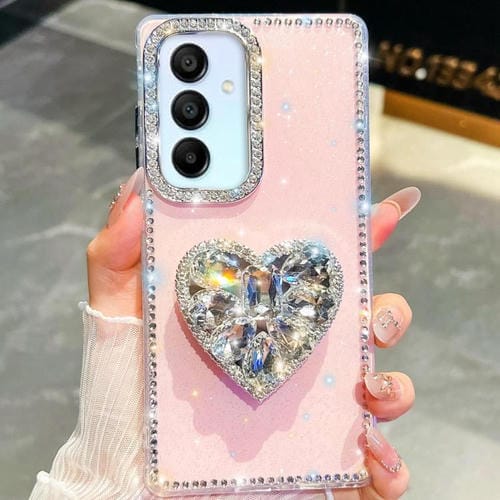 Funda con forma de corazón y diamantes brillantes para Samsung Galaxy A15 5G (rosa claro)