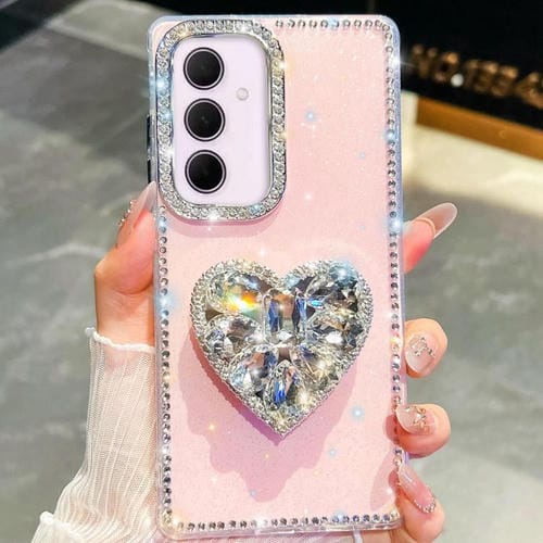 Funda con forma de corazón y diamantes brillantes para Samsung Galaxy A35 5G (rosa claro)
