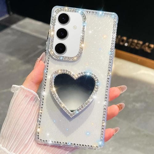 Funda transparente con forma de corazón y espejo con purpurina de diamante para Samsung Galaxy S24+ 5G (transparente)