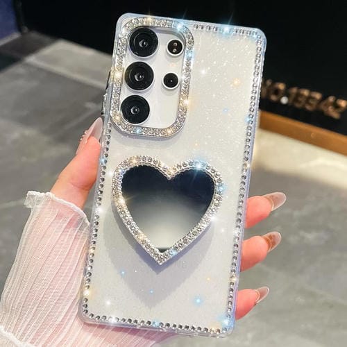 Funda transparente con diseño de corazón y espejo con purpurina de diamante para Samsung Galaxy S23 Ultra 5G (transparente)
