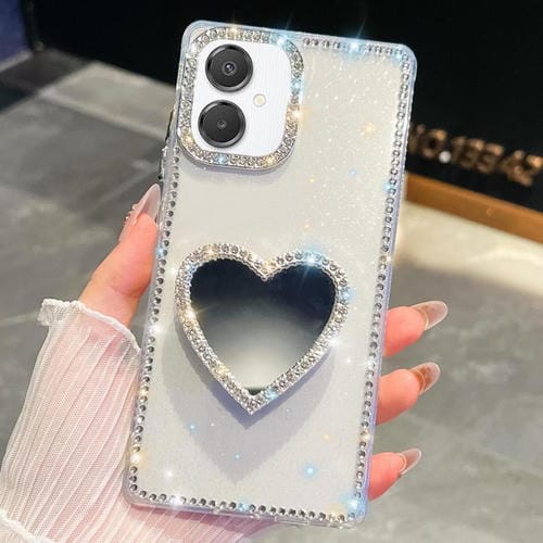 Funda transparente con forma de corazón y espejo con purpurina de diamante para Samsung Galaxy A07 5G