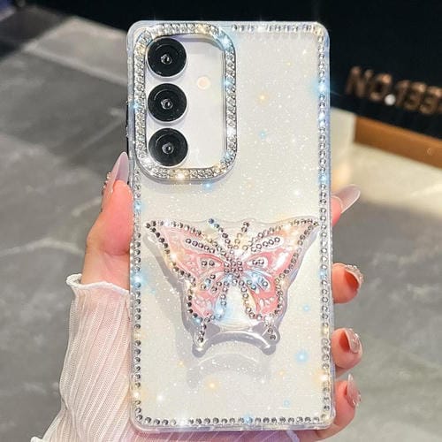 Funda transparente con diseño de mariposa y purpurina de diamante para Samsung Galaxy S24 5G