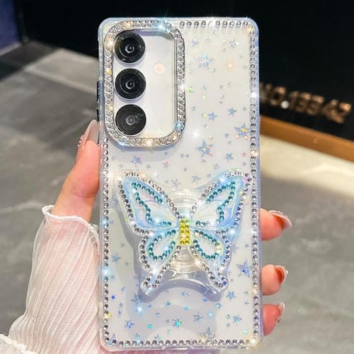 Funda para Samsung Galaxy A17 5G con diseño de mariposas y diamantes brillantes (estrellas transparentes)