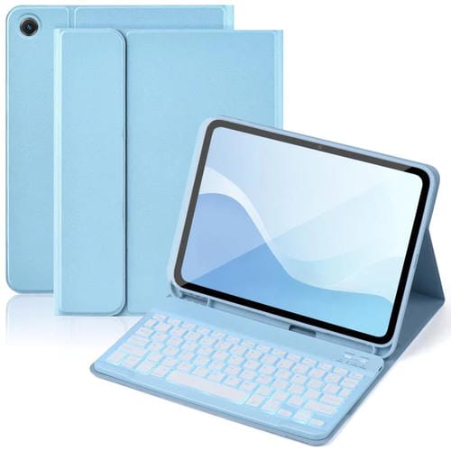 Funda de cuero para tableta Samsung Galaxy Tab A9+ con teclado magnético retroiluminado (azul cielo)