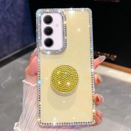 Funda con soporte redondo y purpurina de diamante para Samsung Galaxy A35 5G (amarillo claro)