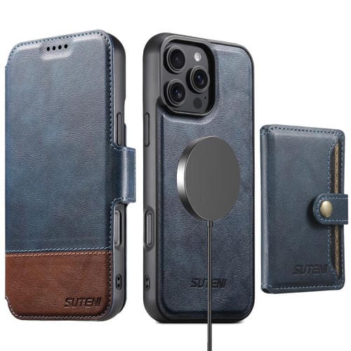 Funda de cuero Suteni Q06S1 3 en 1 con cierre magnético y desmontable para iPhone 13 Pro (azul)