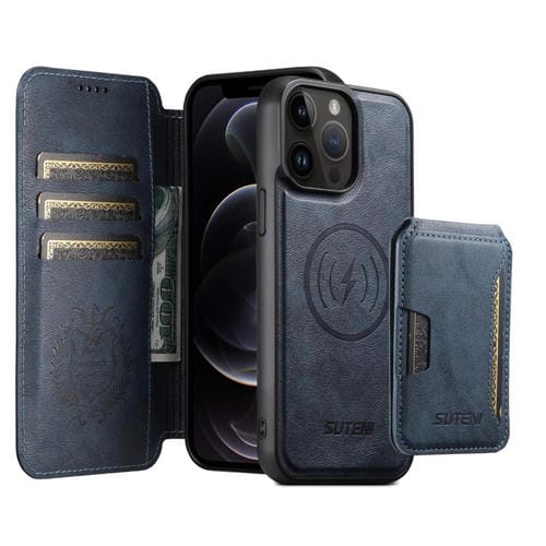 Funda de cuero Suteni Q05S3 3 en 1 con tapa vertical desmontable y función de cierre magnético para iPhone 12 Pro (azul)