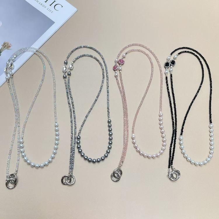Cadena larga para teléfono móvil con perla de cristal (brillo cristalino)