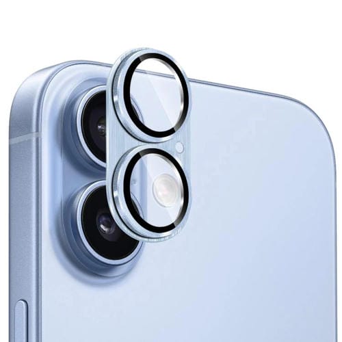 ENKAY - Lente de cámara antirreflejos de aleación de aluminio cepillado con película de vidrio templado para iPhone 17 (azul claro)
