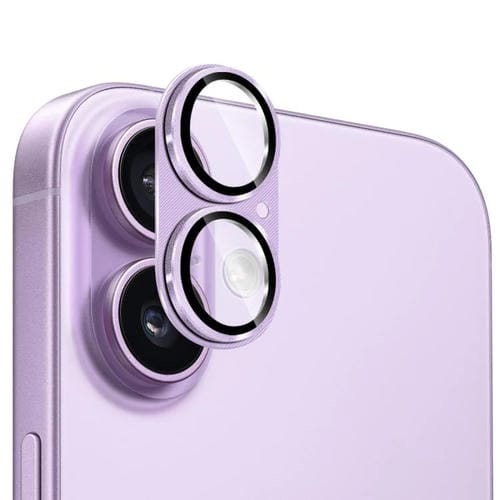 Película protectora de lente de vidrio templado de aleación de aluminio con textura de CD ENKAY para iPhone 17 (morado claro)