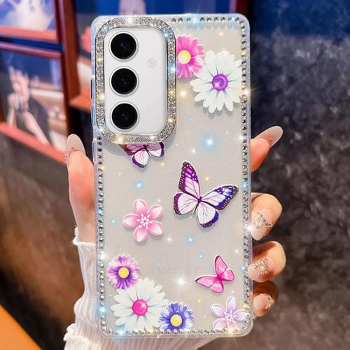 Funda a prueba de golpes con diseño de mariposa y brillo de diamante para Samsung Galaxy S24 5G (Mariposa, amor, flor, B5)