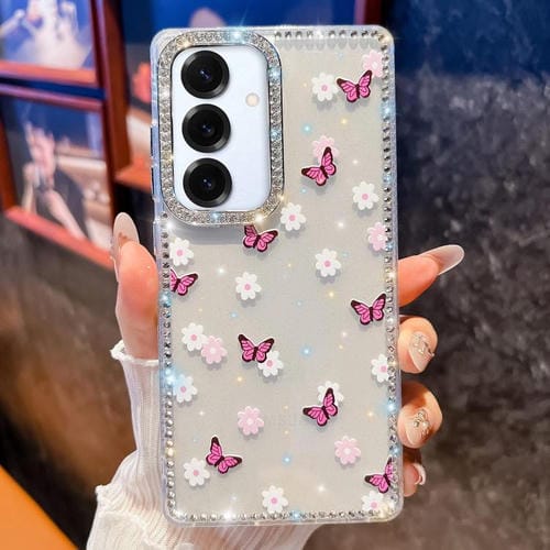 Funda a prueba de golpes con diseño de mariposa y brillo de diamante para Samsung Galaxy S25 5G (Mariposa morada B2)