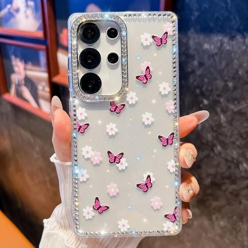 Funda a prueba de golpes con diseño de mariposa y brillo de diamante para Samsung Galaxy S25 Ultra 5G (Mariposa morada B2)
