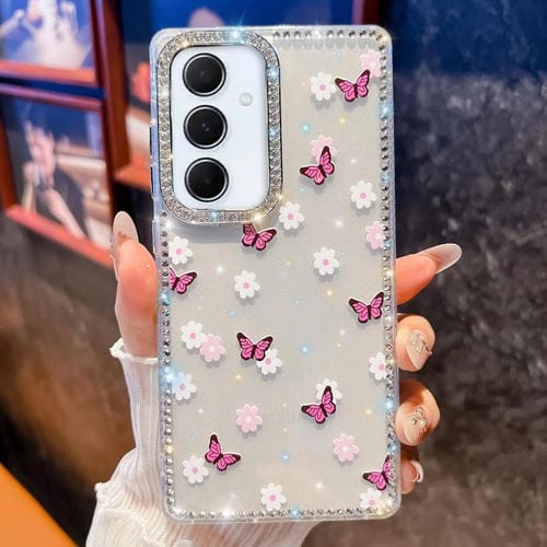 Funda a prueba de golpes con diseño de mariposa y brillo de diamante para Samsung Galaxy A15 5G (Mariposa morada B2)