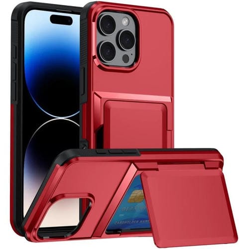 Funda a prueba de golpes Kalebol Flip Card Wallet para iPhone 13 Pro (Roja)
