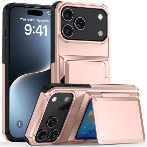 Funda abatible para iPhone 17 Pro Max con tarjetero Kalebol, a prueba de golpes (oro rosa)
