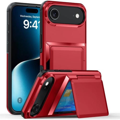 Funda abatible para iPhone 17 Air Kalebol con tarjetero, a prueba de golpes (roja)