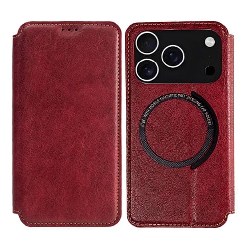 Funda de cuero Kalebol Flip Card Slot MagSafe para iPhone 17 Pro (Roja)