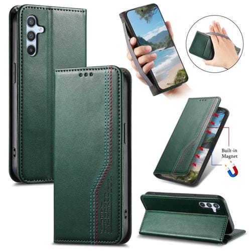 Funda de cuero con correa elástica y ventosa magnética para Samsung Galaxy A54 5G (verde)
